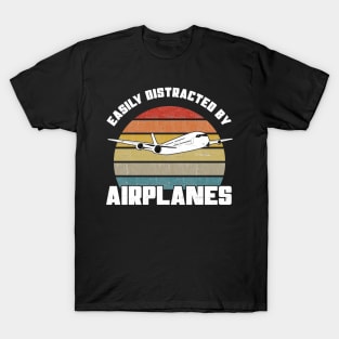 Easily Distracted By Airplanes - Pilot Aviation Flight product T-Shirt